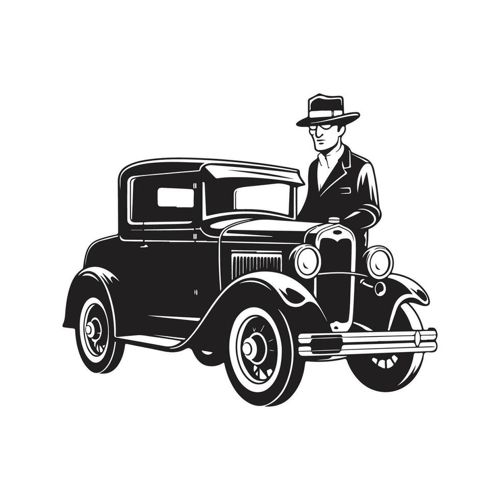 persona con vehículo, Clásico logo línea Arte concepto negro y blanco color, mano dibujado ilustración vector