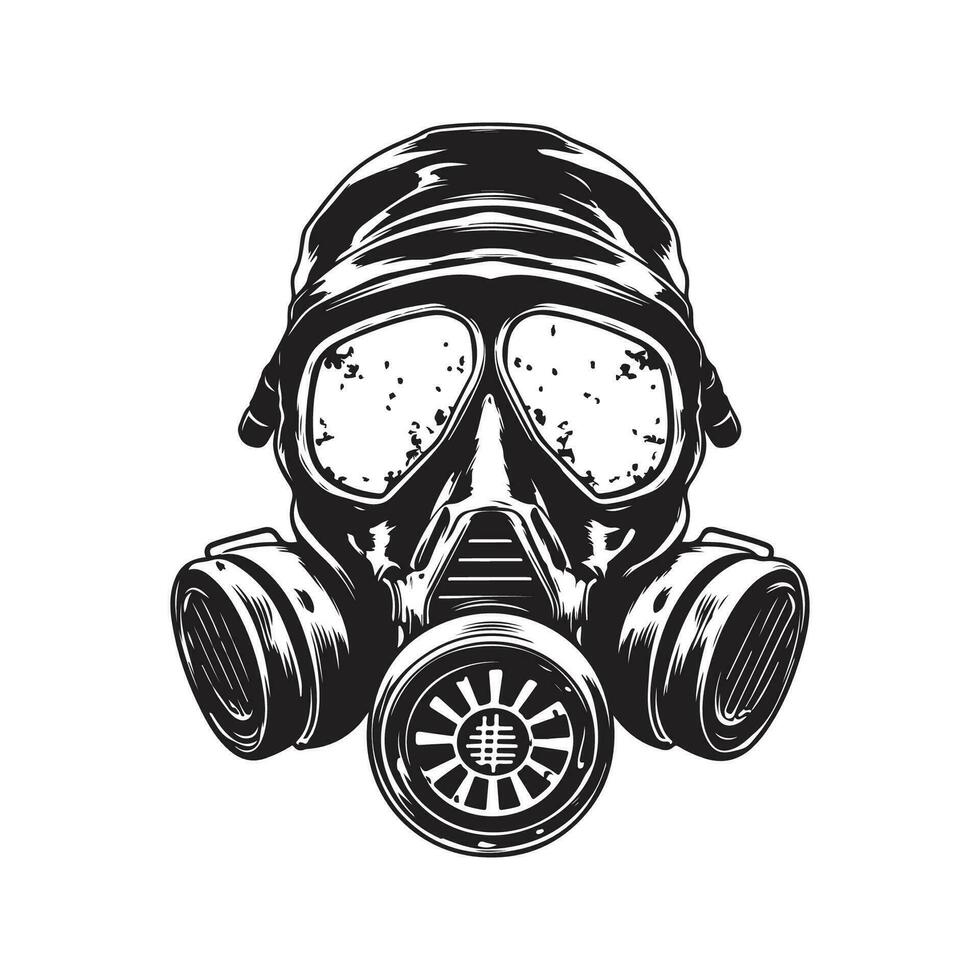 gas mascarilla, Clásico logo línea Arte concepto negro y blanco color, mano dibujado ilustración vector