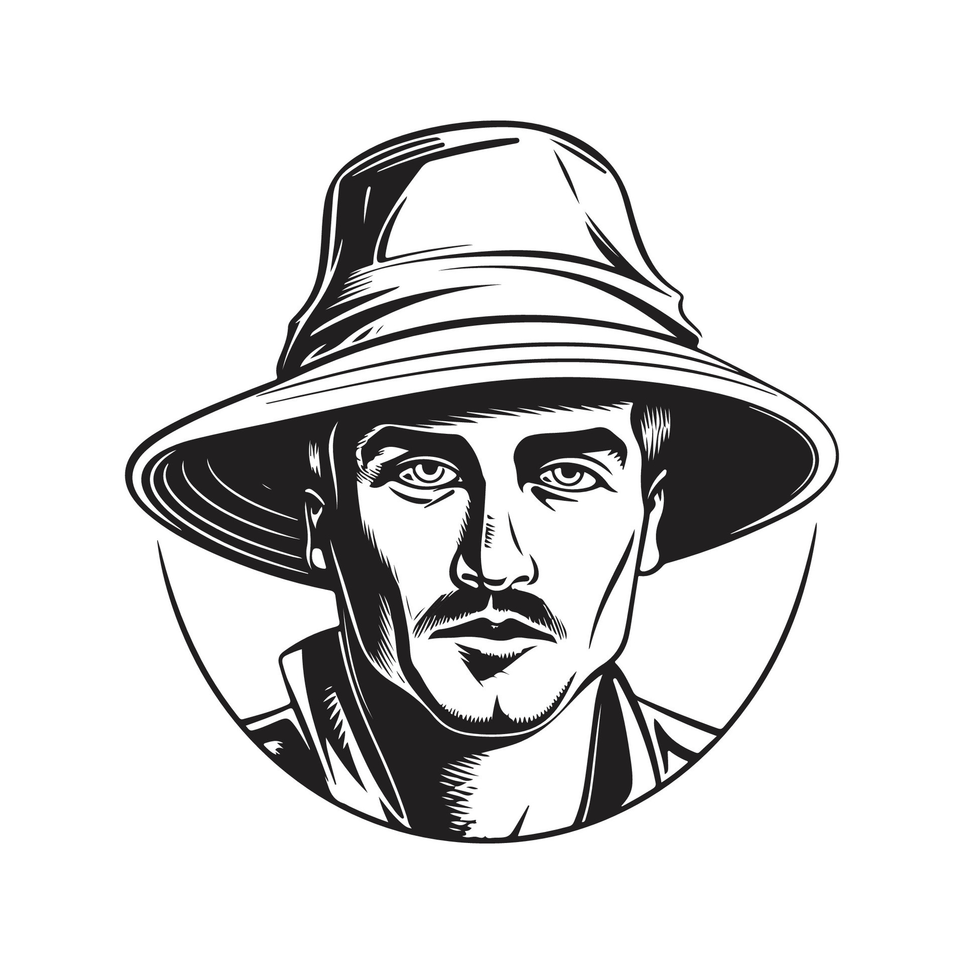 man wearing bucket hat, vintage logo line art concept black and white  color, hand drawn illustration 27615484 Vector Art at Vecteezy