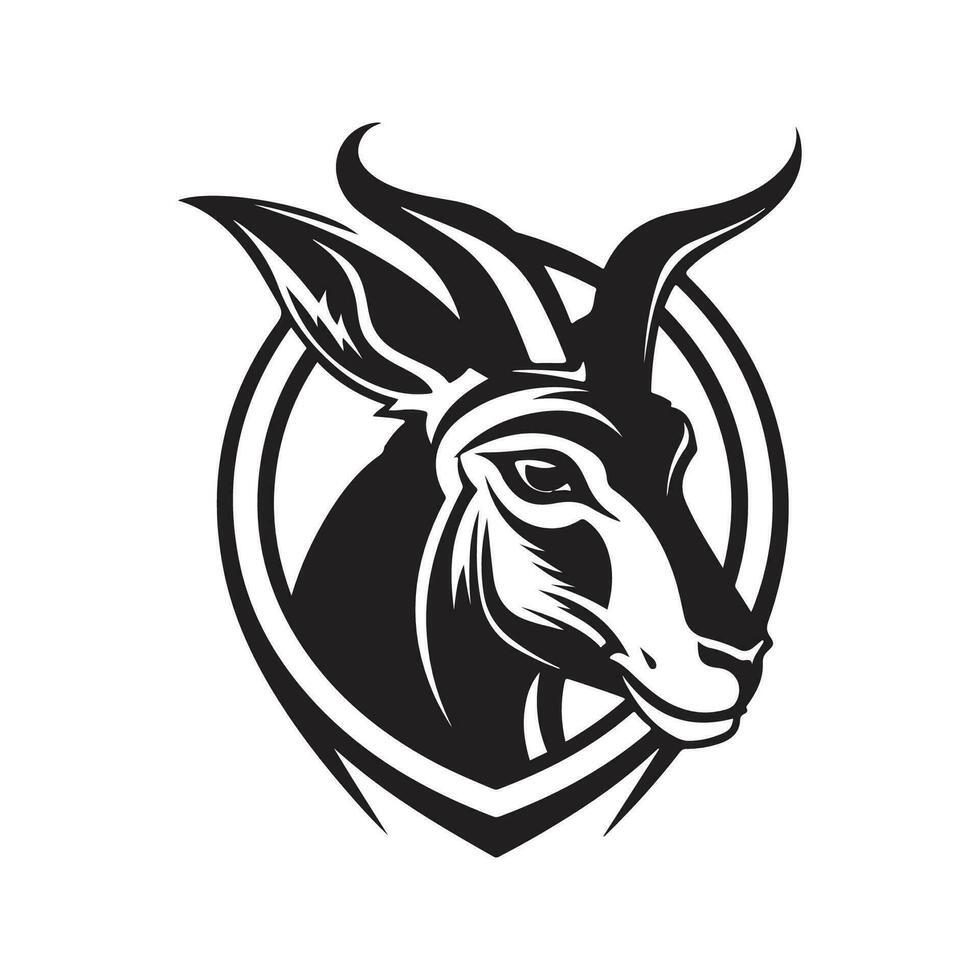 springbok mascot, vintage logo line art concept black and white color, hand drawn illustration vector