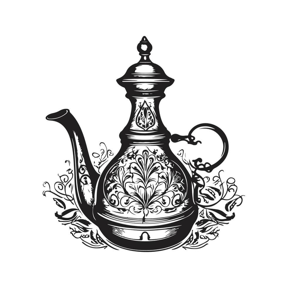 turkish cezve, vintage logo line art concept black and white color, hand drawn illustration vector