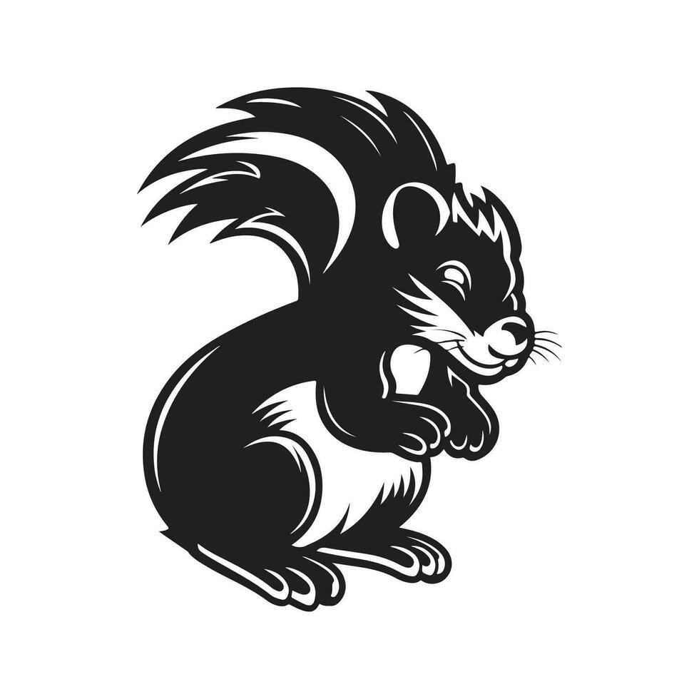 skunk mascot, vintage logo line art concept black and white color, hand drawn illustration vector