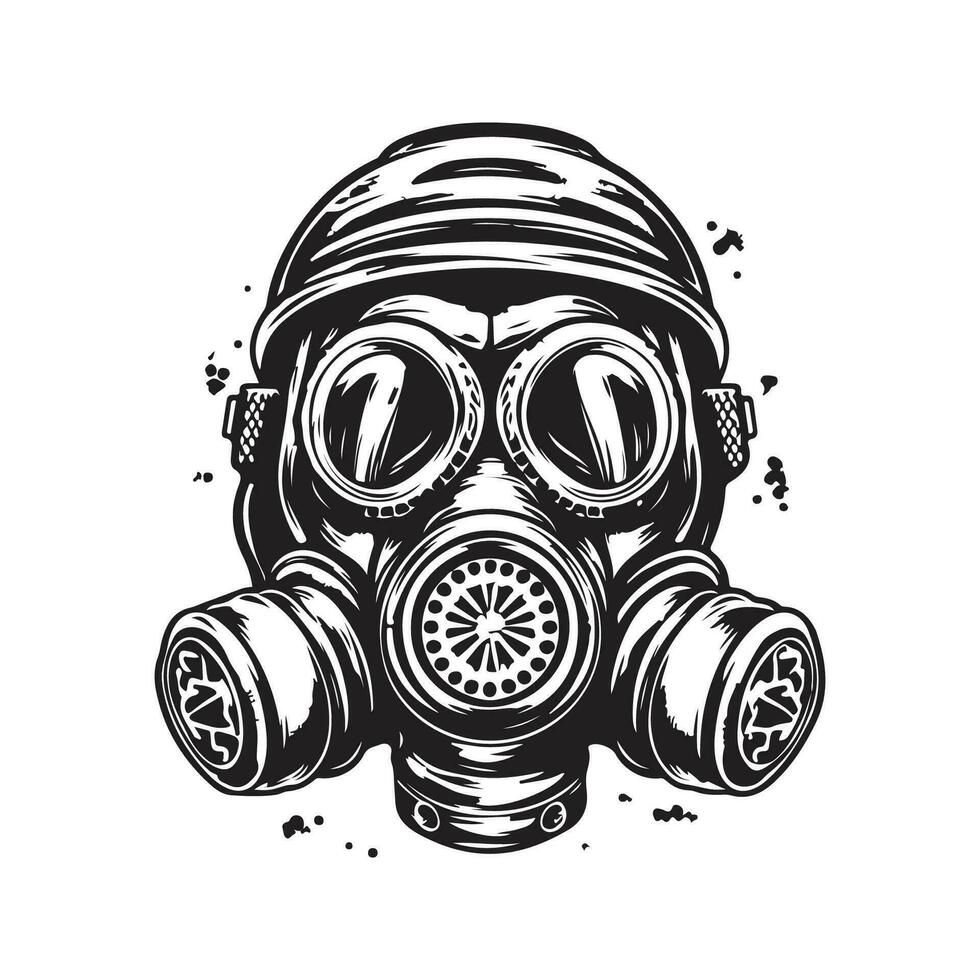 respirator, vintage logo line art concept black and white color, hand drawn illustration vector