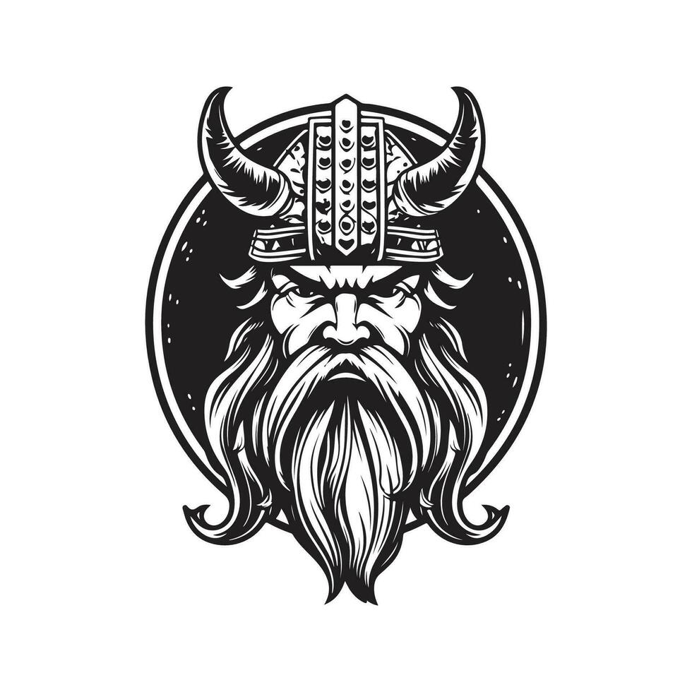 character viking, vintage logo line art concept black and white color, hand drawn illustration vector
