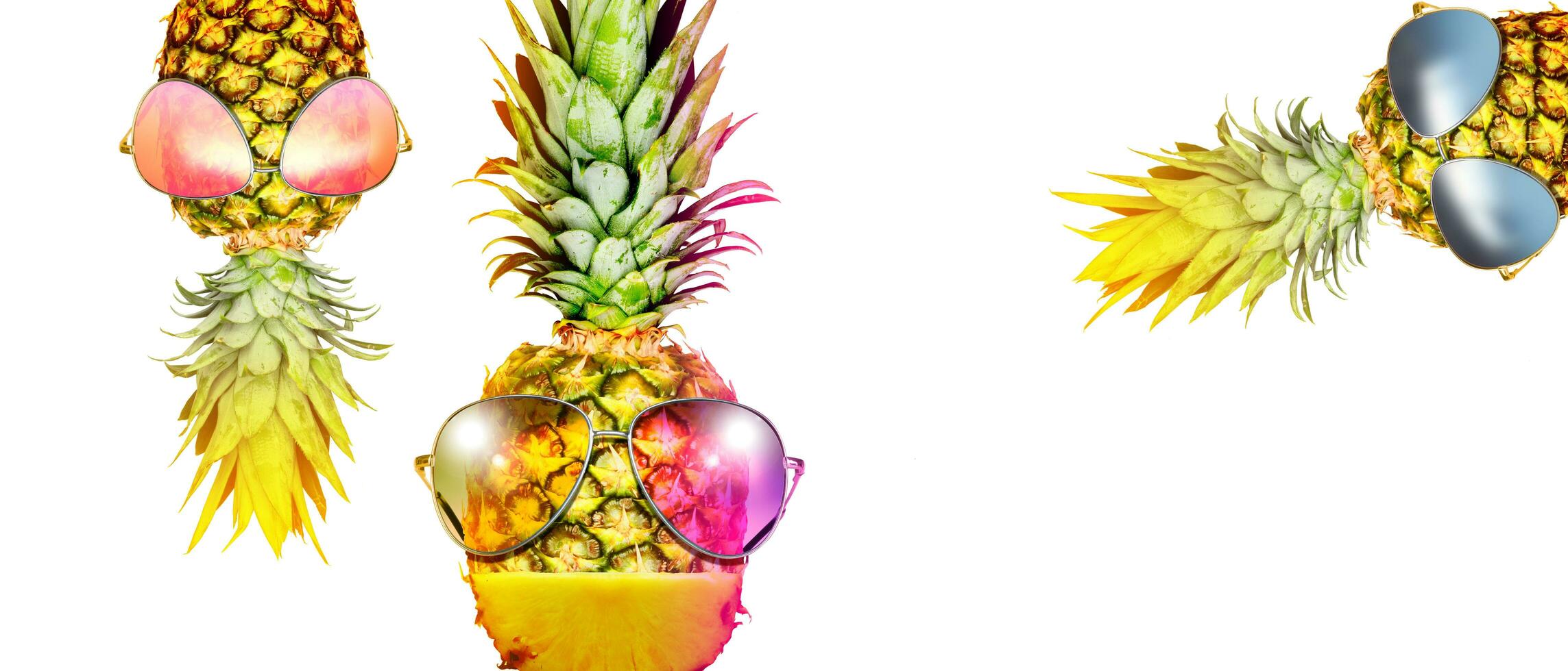 Creative pineapple with sunglasses on summer background. photo