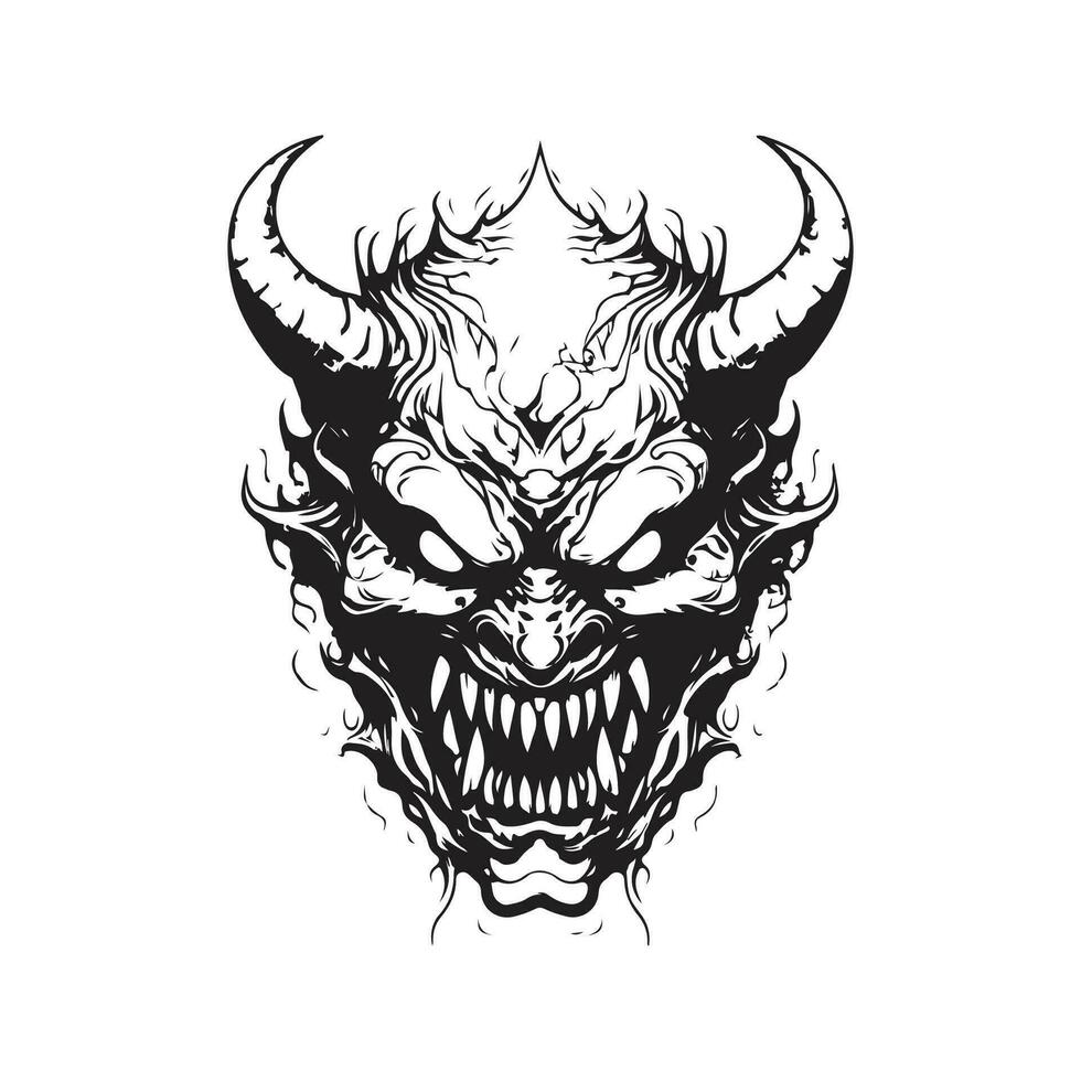 demon monster, vintage logo line art concept black and white color, hand drawn illustration vector