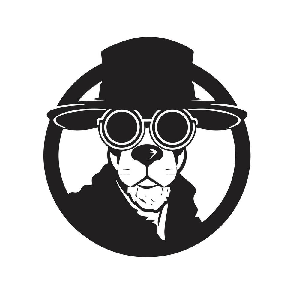 sheep spy, vintage logo line art concept black and white color, hand drawn illustration vector