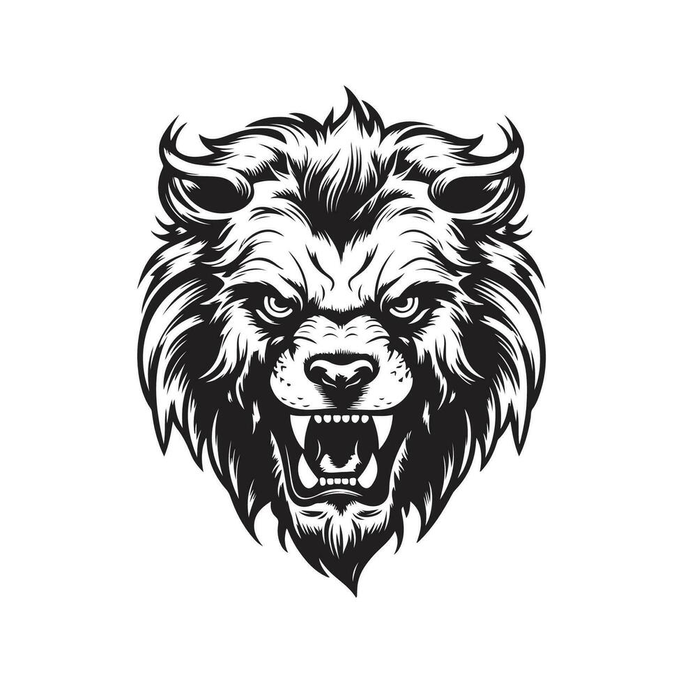 beast, vintage logo line art concept black and white color, hand drawn illustration vector