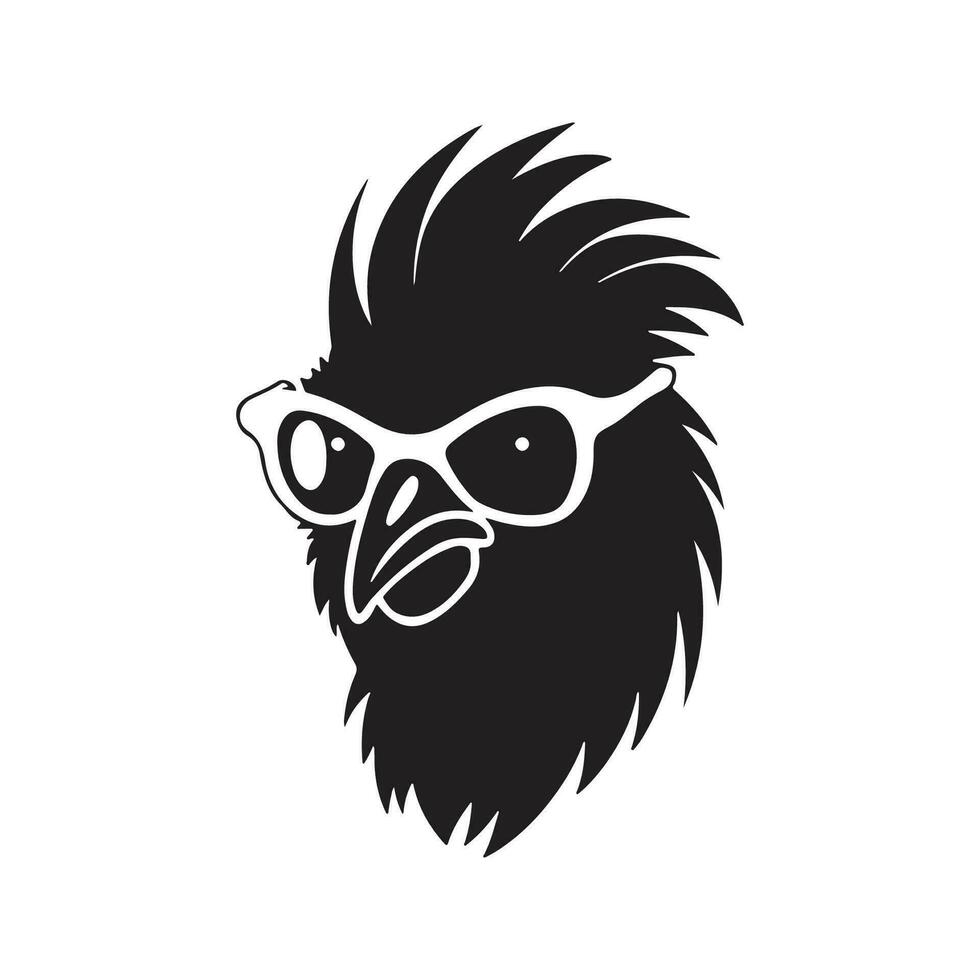 rooster wearing sunglasses, vintage logo line art concept black and white color, hand drawn illustration vector