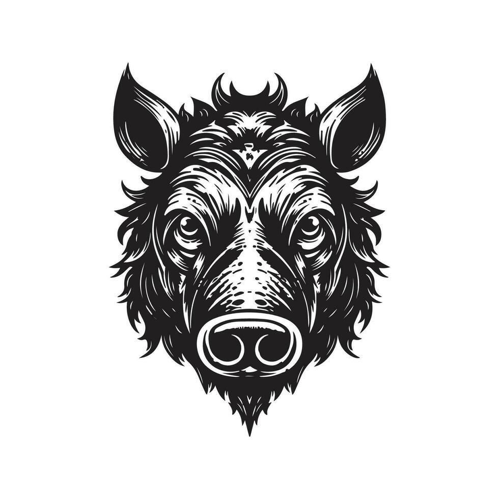 boar head, vintage logo line art concept black and white color, hand drawn illustration vector