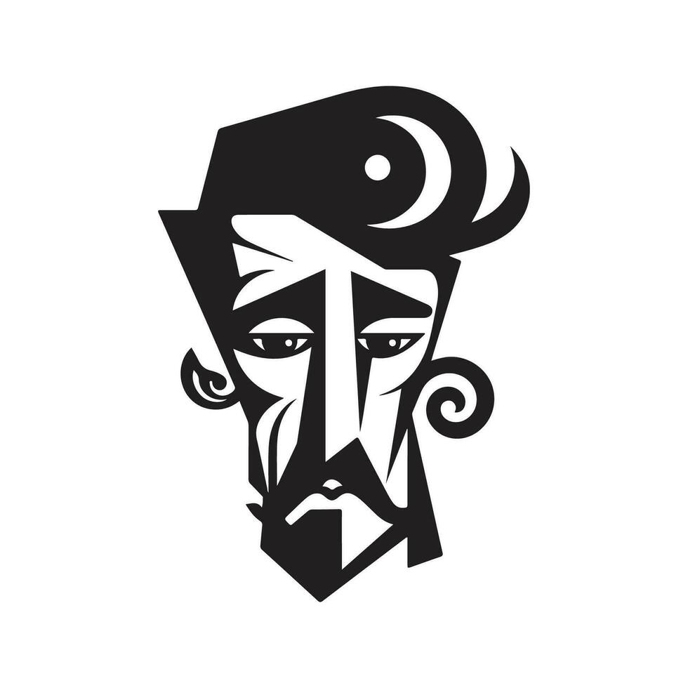 abstract character, vintage logo line art concept black and white color, hand drawn illustration vector