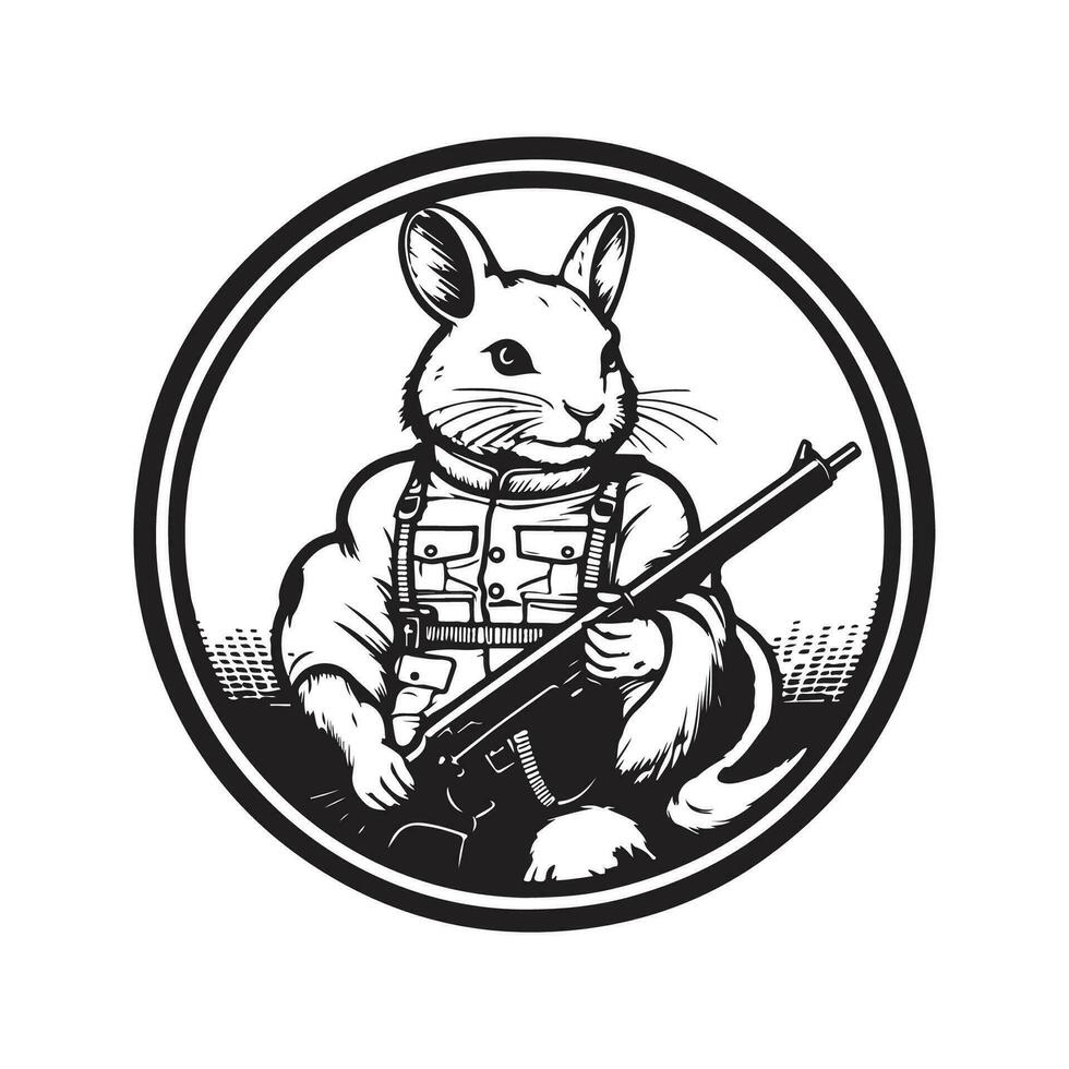 chinchilla soldier, vintage logo line art concept black and white color, hand drawn illustration vector