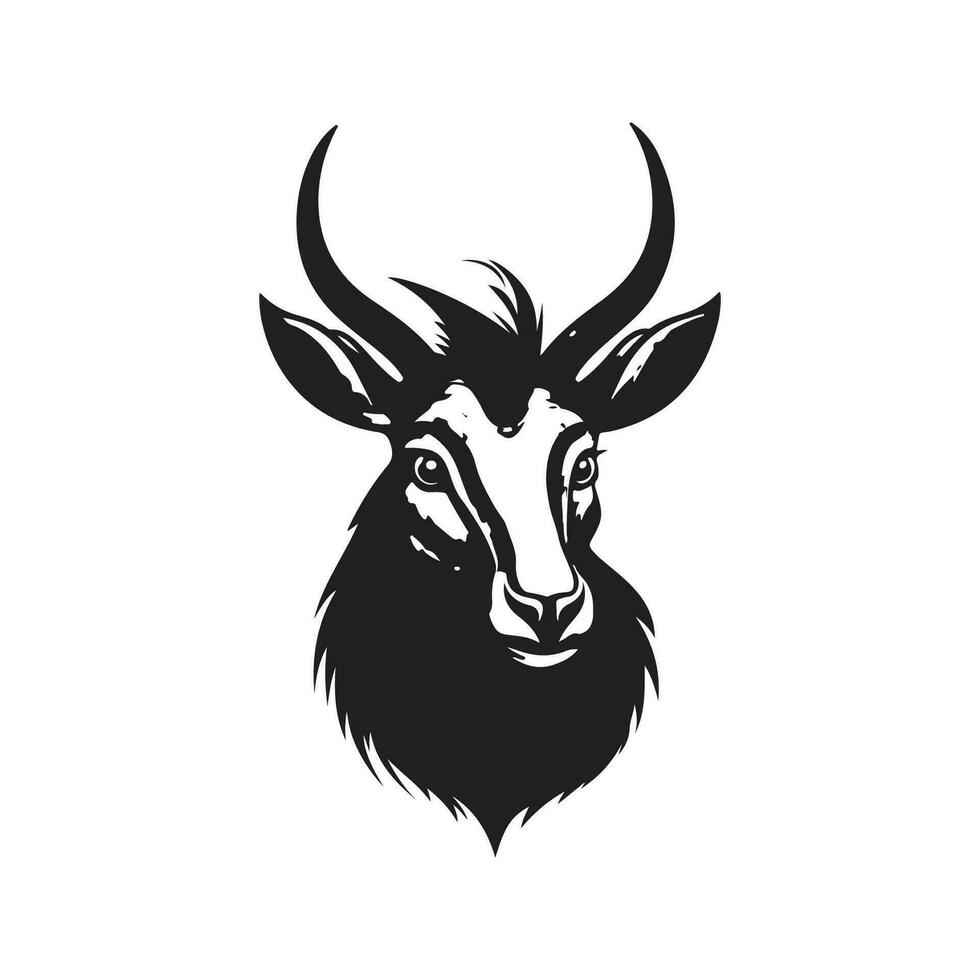 waterbuck mascot, vintage logo line art concept black and white color, hand drawn illustration vector
