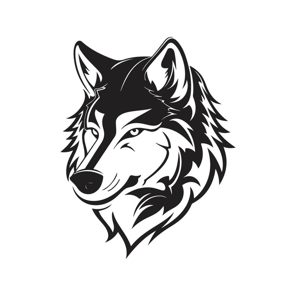 wolf clip art, vintage logo line art concept black and white color, hand drawn illustration vector