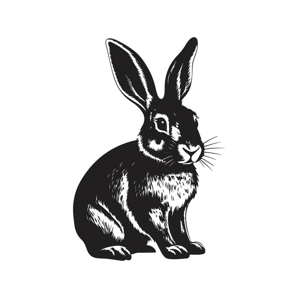 bunny, vintage logo line art concept black and white color, hand drawn illustration vector