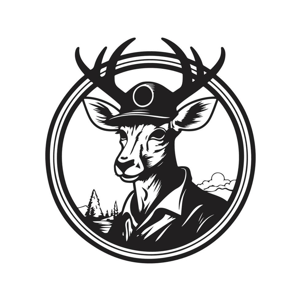 waterbuck soldier, vintage logo line art concept black and white color, hand drawn illustration vector