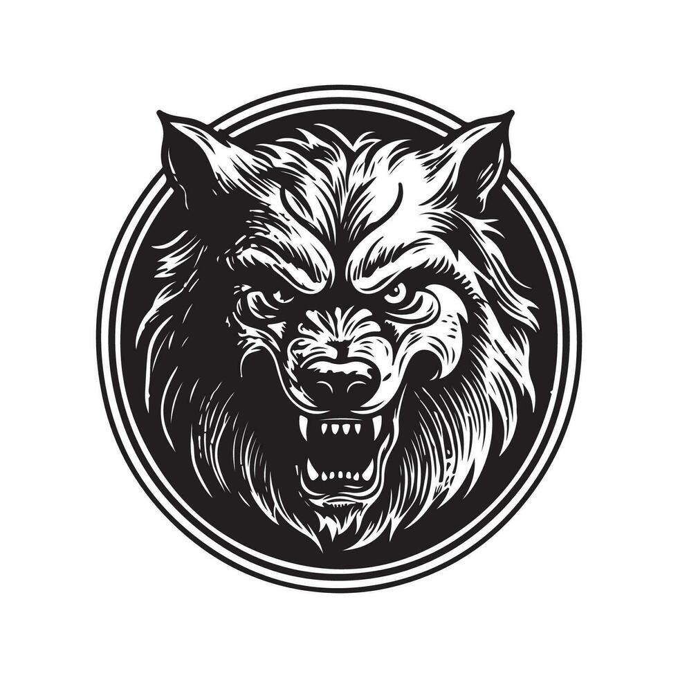 werewolf, vintage logo line art concept black and white color, hand drawn illustration vector