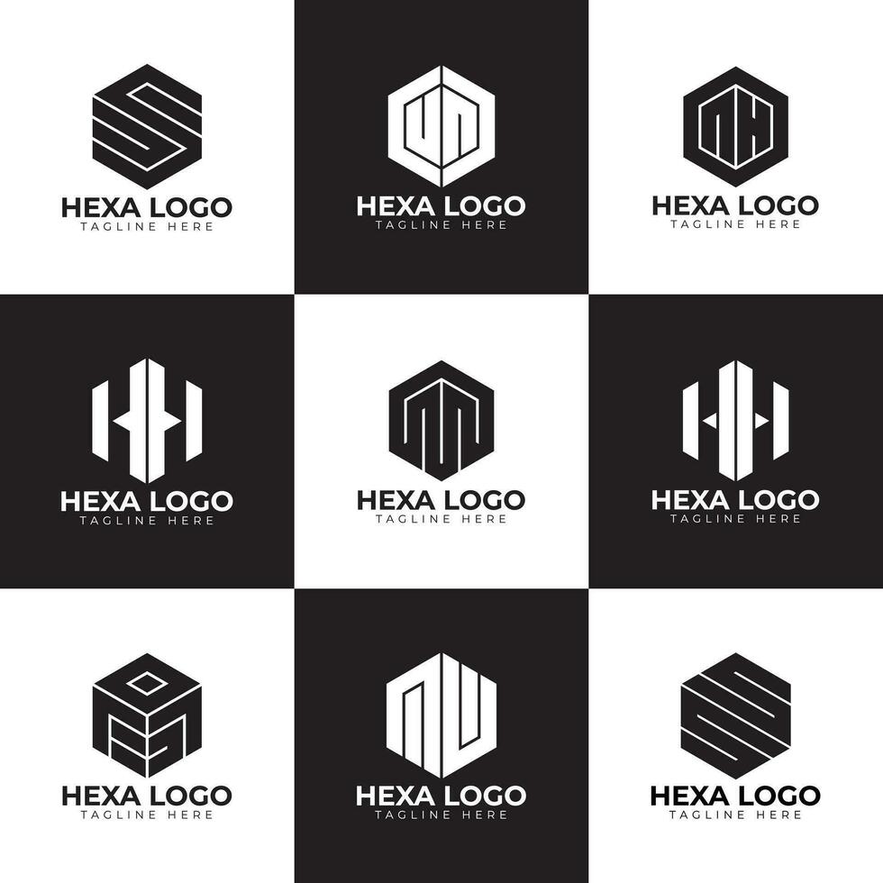 Hexagon letter logo design bundle pack vector
