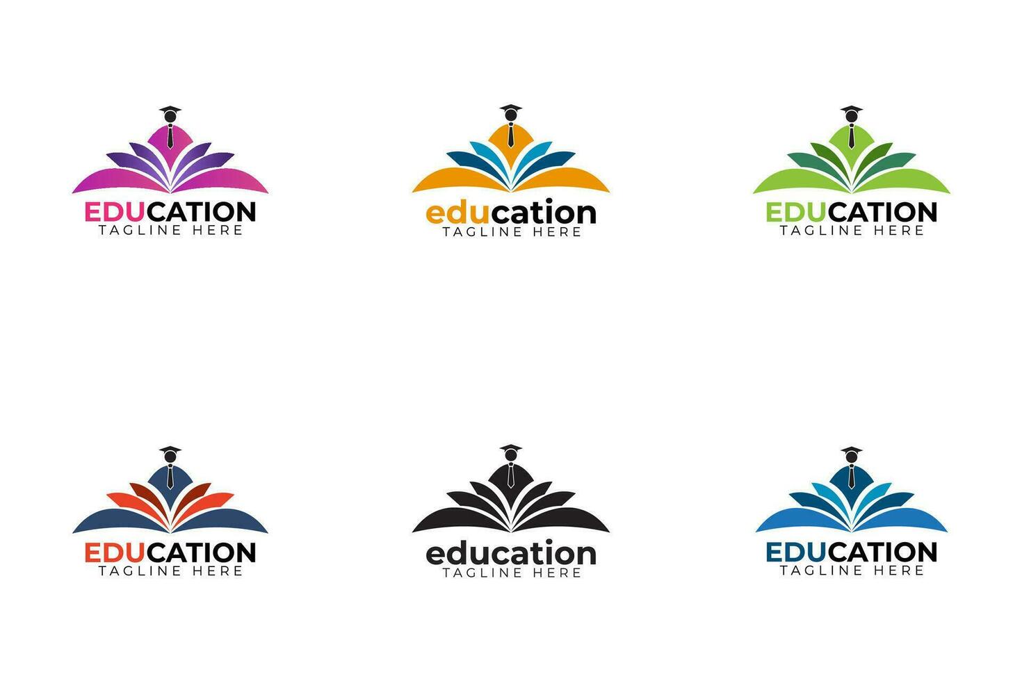 Set of multiple color education logo design templates, educational logo design pack vector template illustration