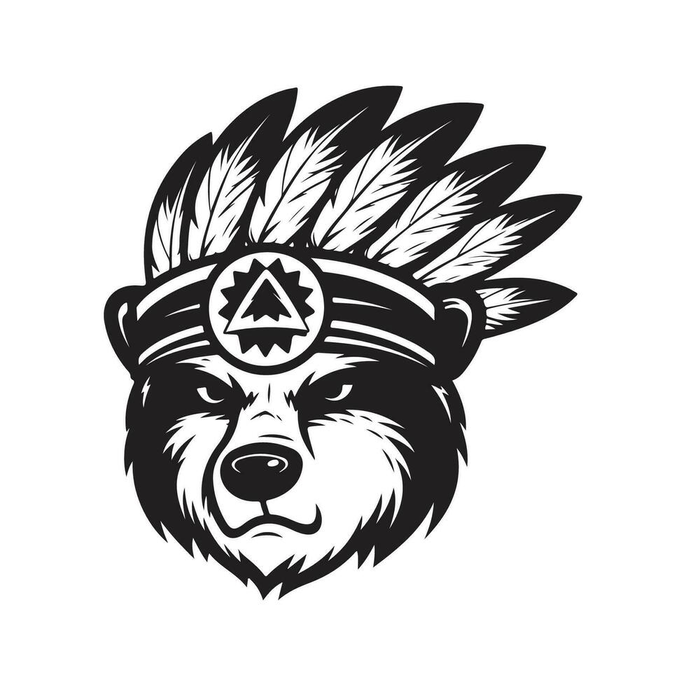 panda indian, vintage logo line art concept black and white color, hand drawn illustration vector