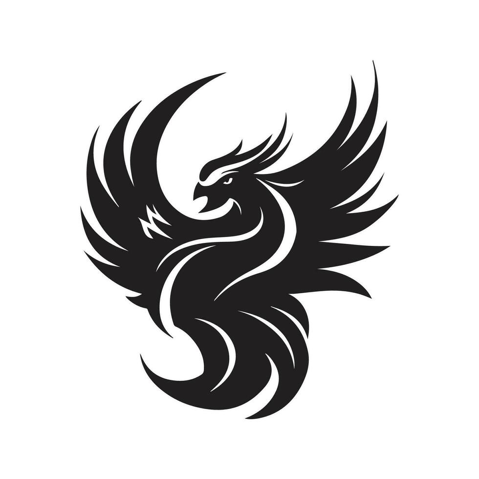 simple phoenix, vintage logo line art concept black and white color, hand drawn illustration vector