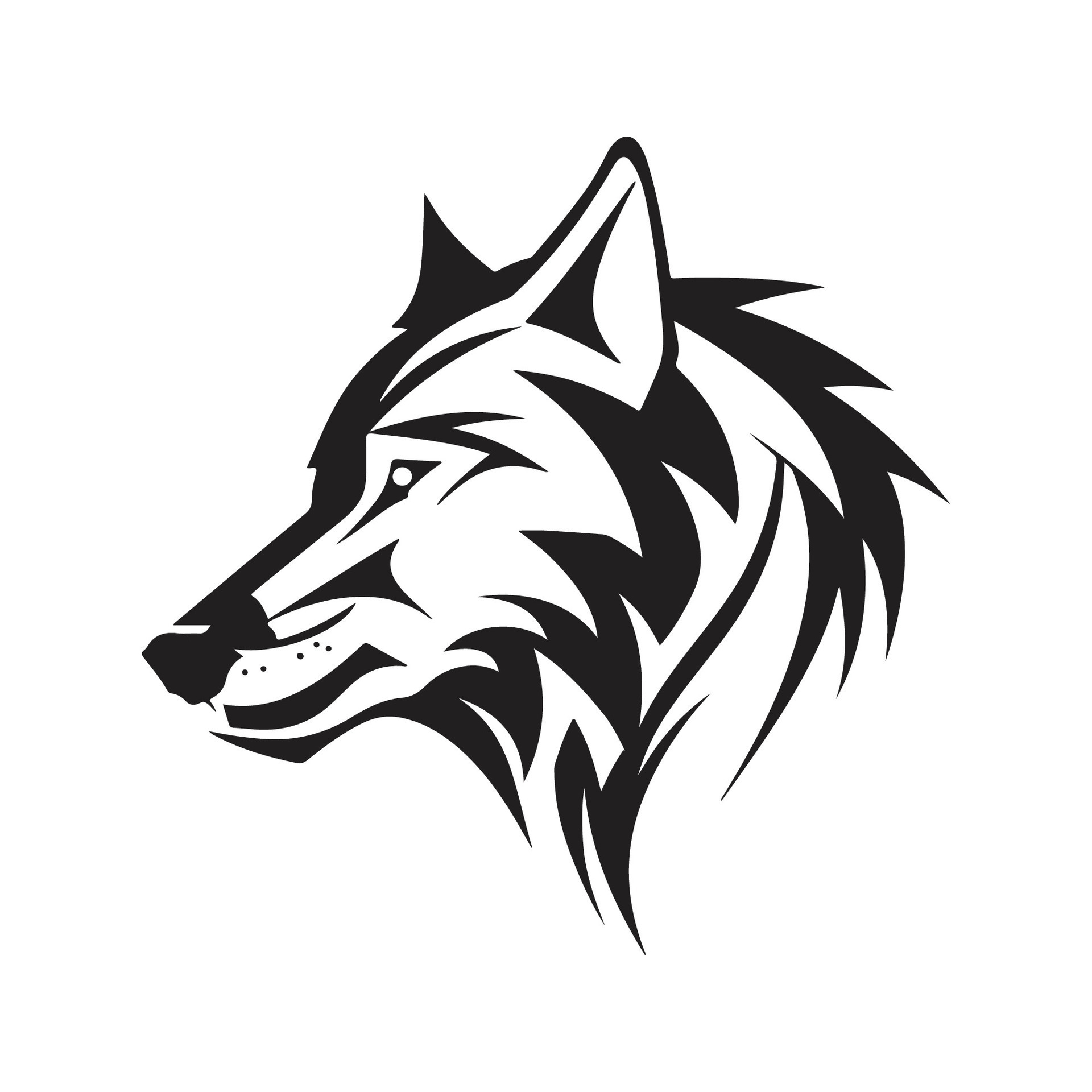 wolf clip art, vintage logo line art concept black and white color