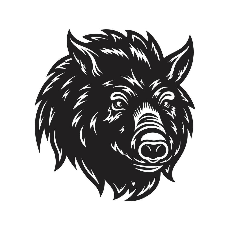 boar monster, vintage logo line art concept black and white color, hand drawn illustration vector