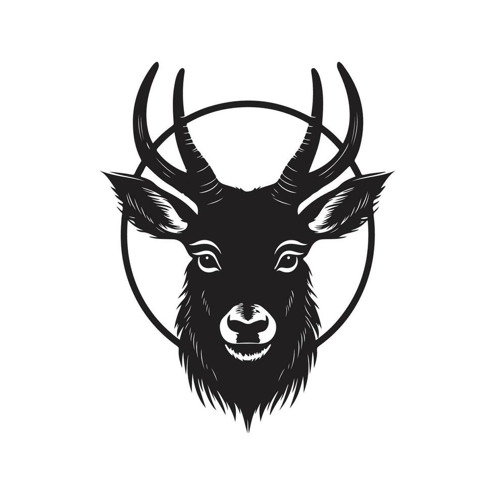 angry waterbuck, vintage logo line art concept black and white color, hand drawn illustration vector