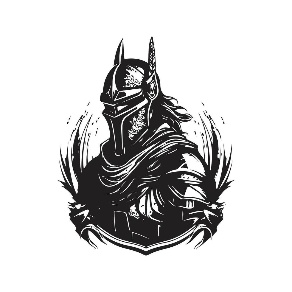 brave knight, vintage logo line art concept black and white color, hand drawn illustration vector