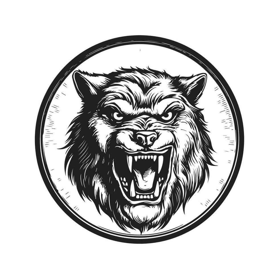 werewolf, vintage logo line art concept black and white color, hand drawn illustration vector