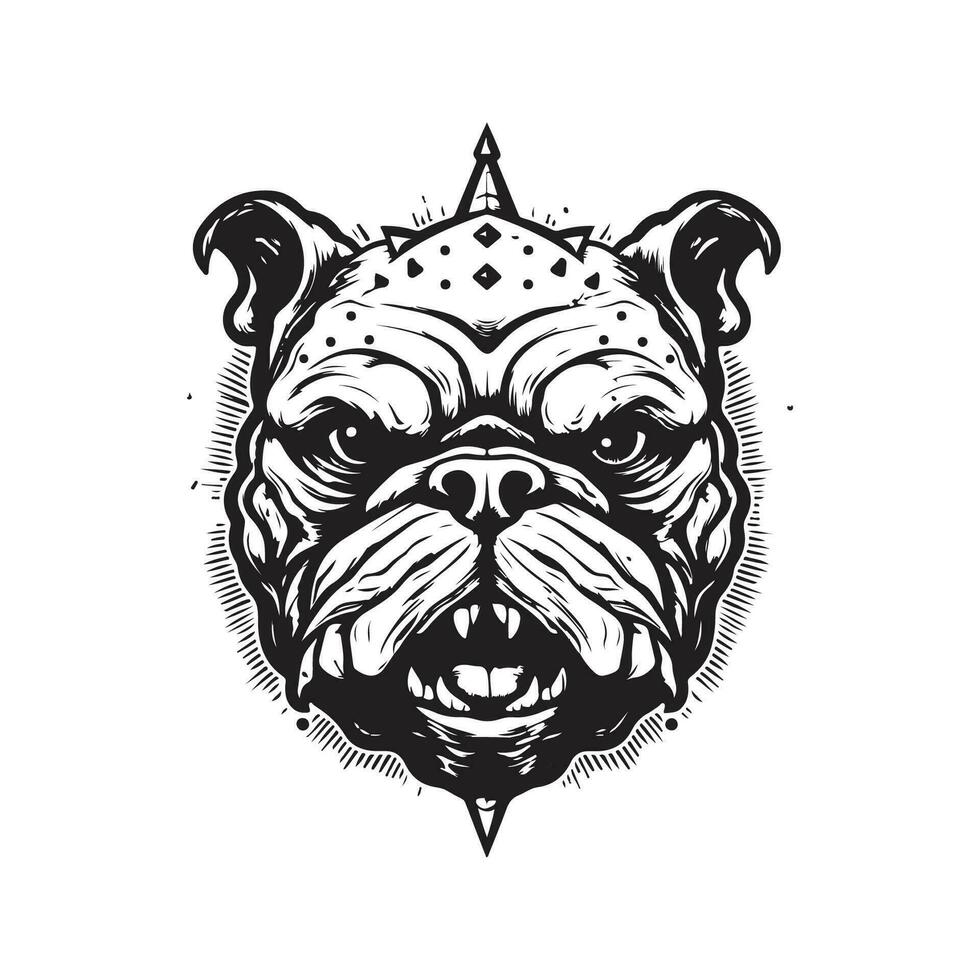 bulldog monster, vintage logo line art concept black and white color, hand drawn illustration vector