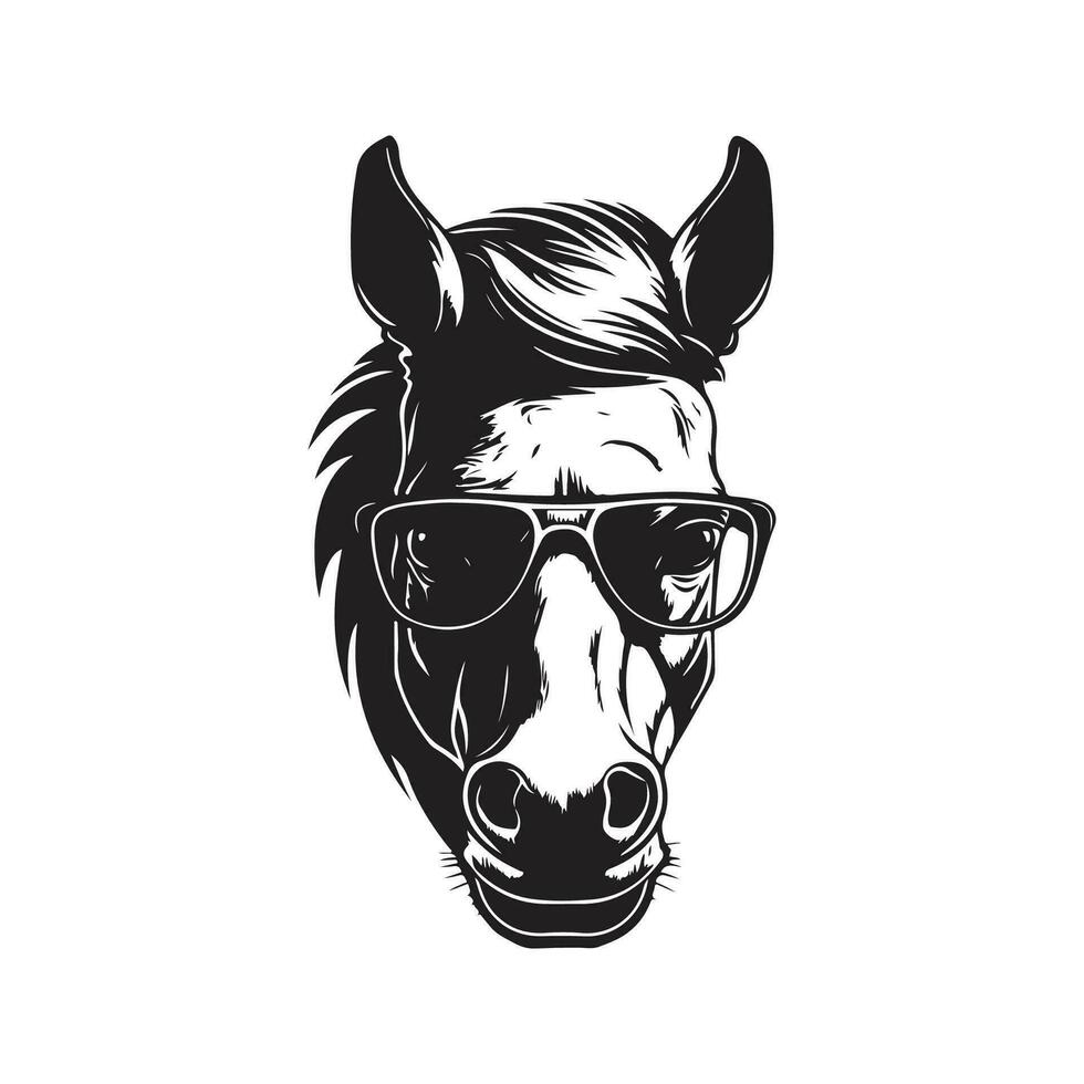 colt wearing sunglasses, vintage logo line art concept black and white color, hand drawn illustration vector