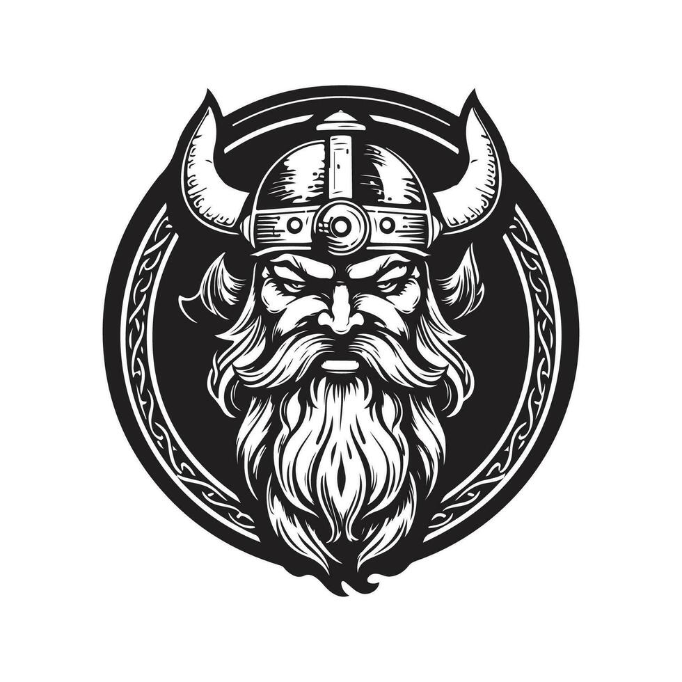 character viking, vintage logo line art concept black and white color, hand drawn illustration vector