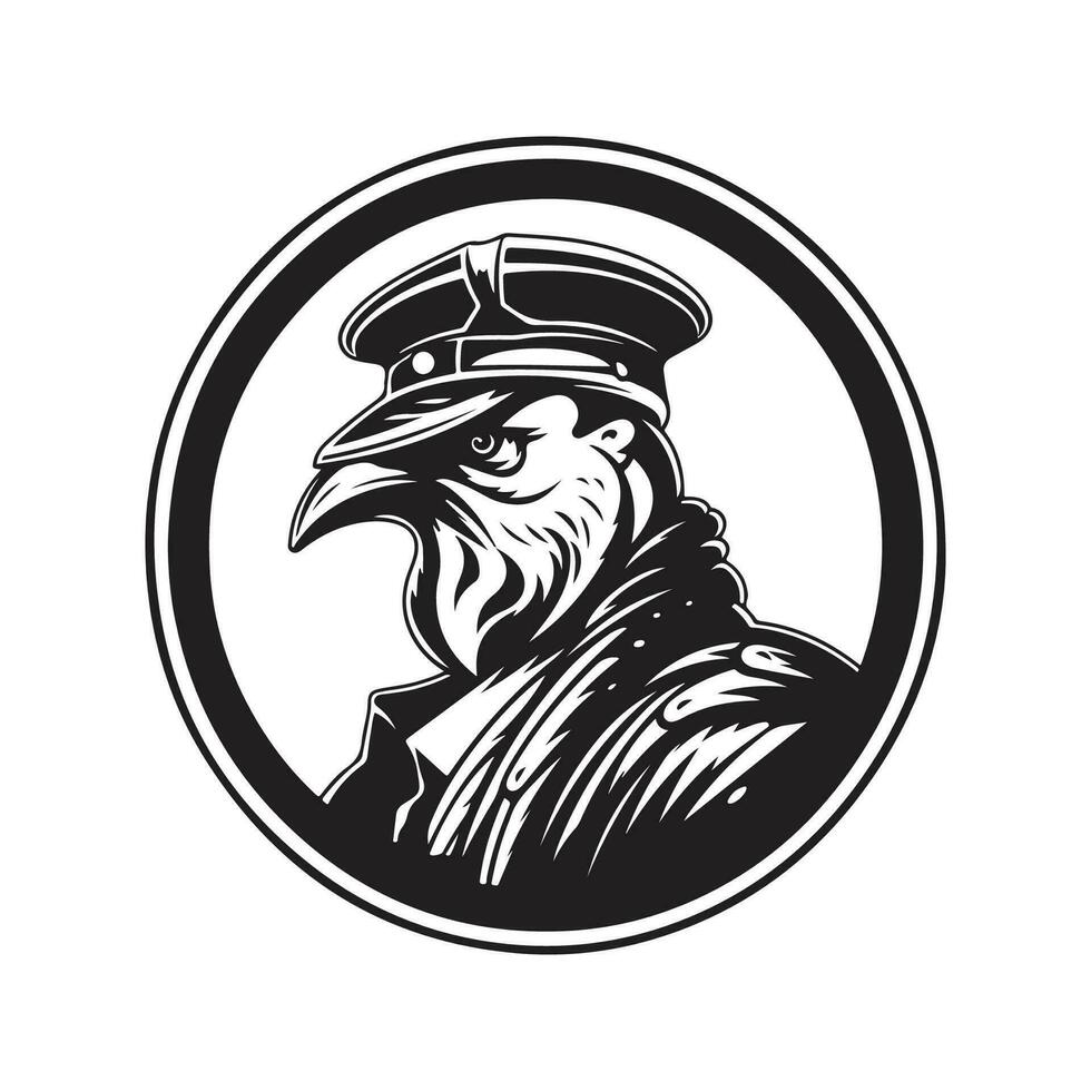 rooster soldier, vintage logo line art concept black and white color, hand drawn illustration vector