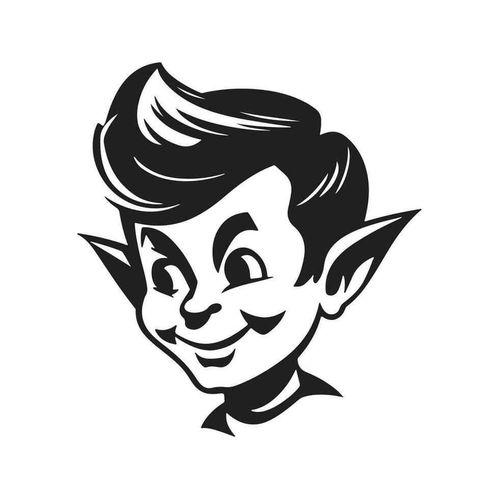 elf, vintage logo line art concept black and white color, hand drawn illustration vector