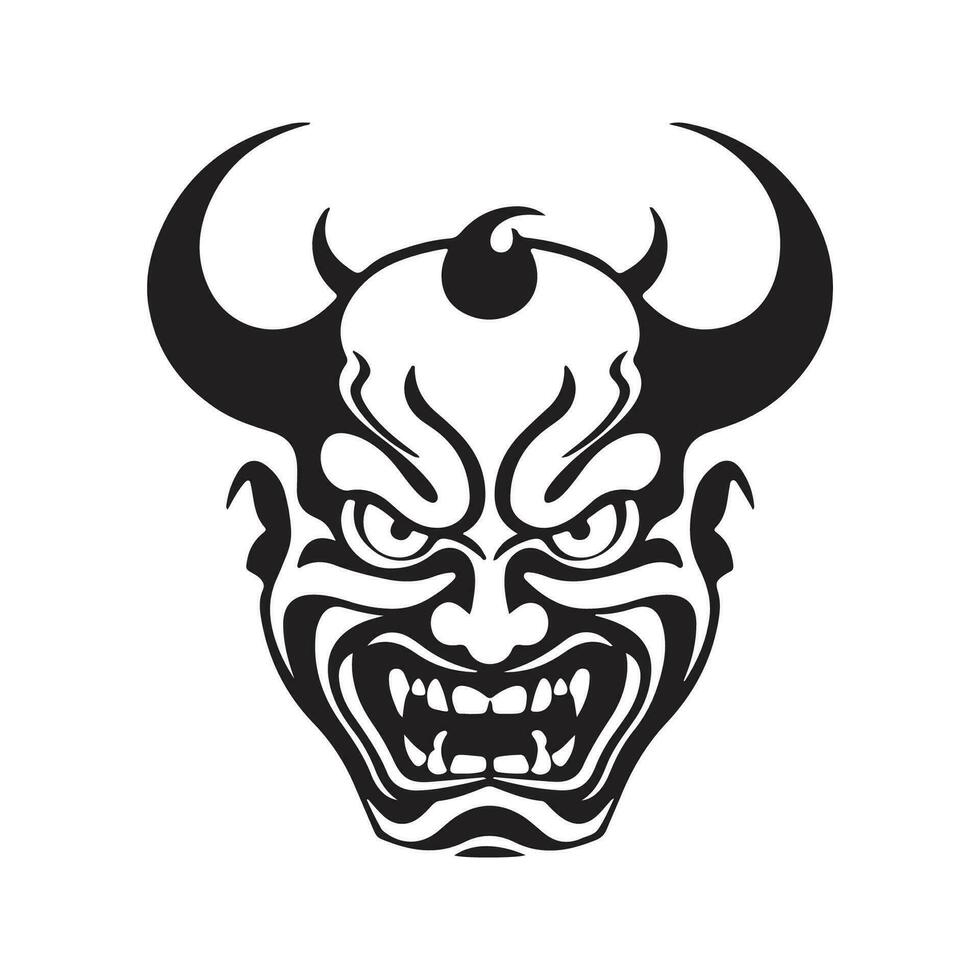 hannya mask simple, vintage logo line art concept black and white color, hand drawn illustration vector