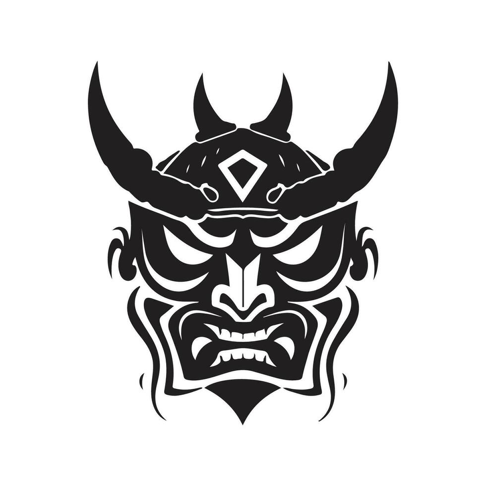 oni mask samurai, vintage logo line art concept black and white color, hand drawn illustration vector