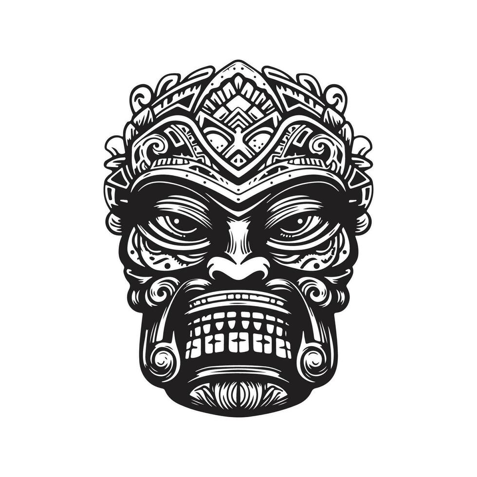 tiki mascarilla, Clásico logo línea Arte concepto negro y blanco color, mano dibujado ilustración vector