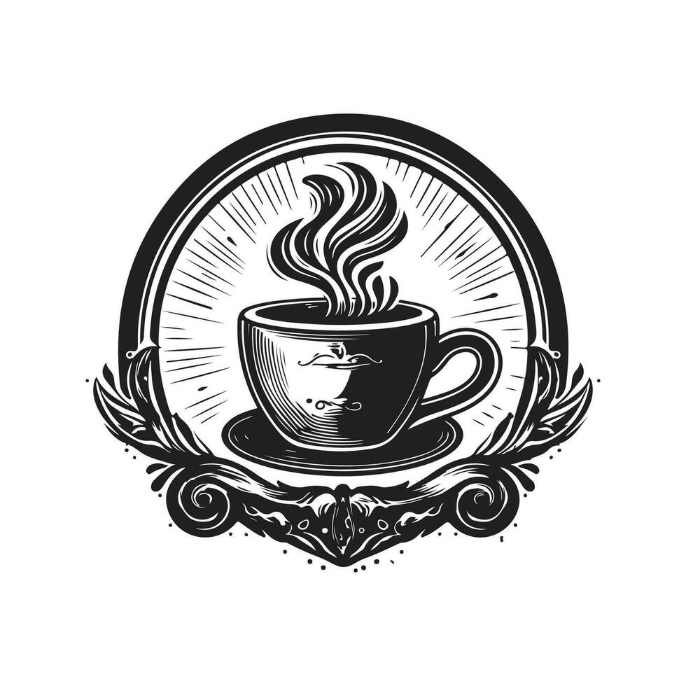 coffee, vintage logo line art concept black and white color, hand drawn illustration vector