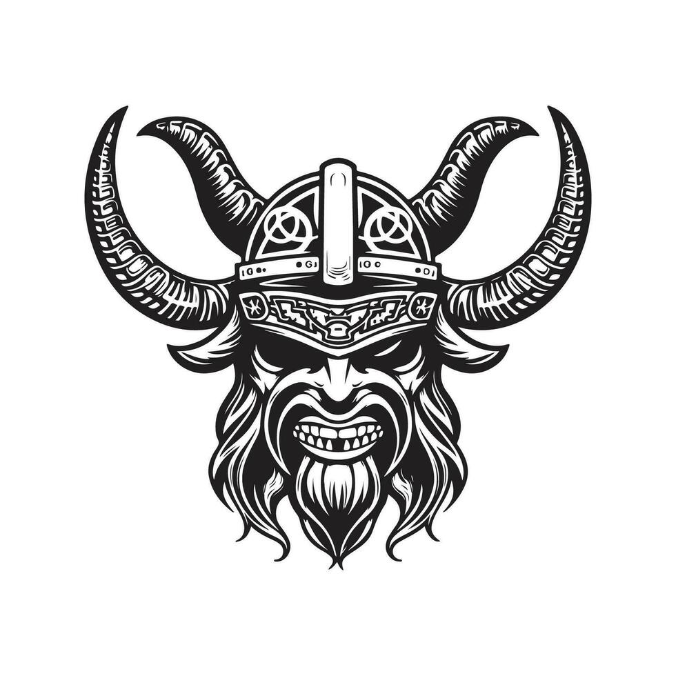 viking monster, vintage logo line art concept black and white color, hand drawn illustration vector