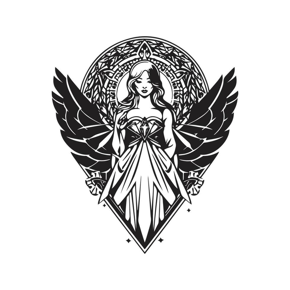 cristalino ángel, Clásico logo línea Arte concepto negro y blanco color, mano dibujado ilustración vector