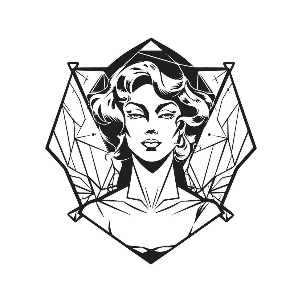 crystalline angel, vintage logo line art concept black and white color, hand drawn illustration vector
