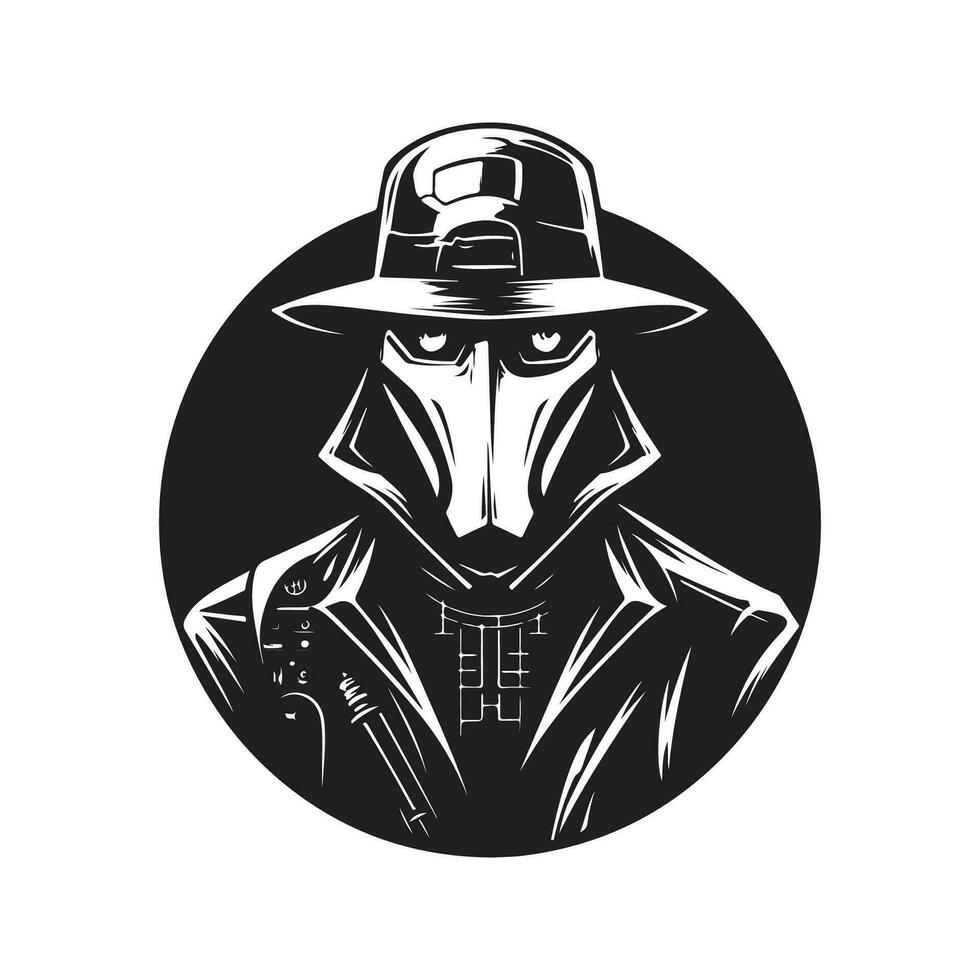 cyberware hacker boss, vintage logo line art concept black and white color, hand drawn illustration vector