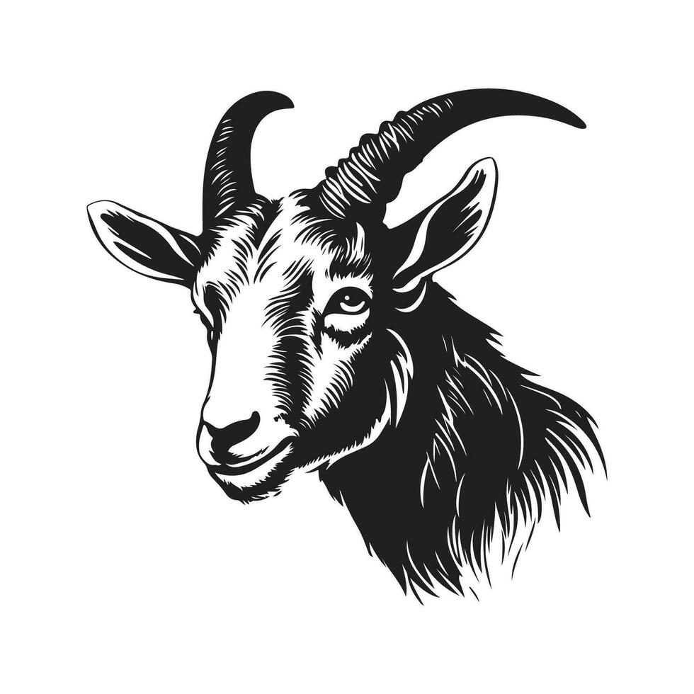 goat, vintage logo line art concept black and white color, hand drawn illustration vector