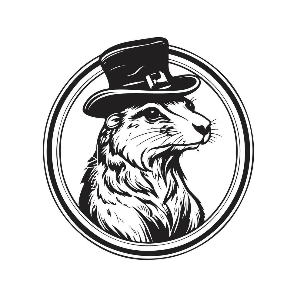 stylish otter, vintage logo line art concept black and white color, hand drawn illustration vector