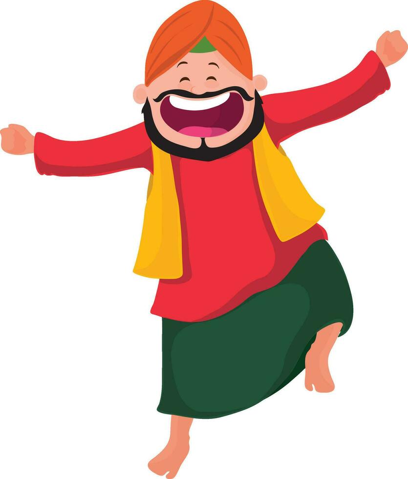 Cartoon punjabi sardar doing bhangra. vector