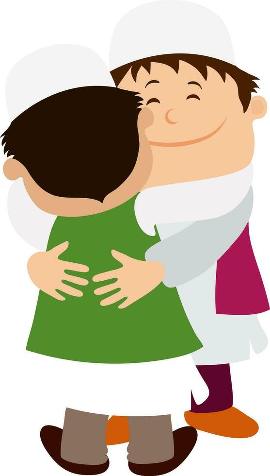 Religious muslim men hugging to each other. vector