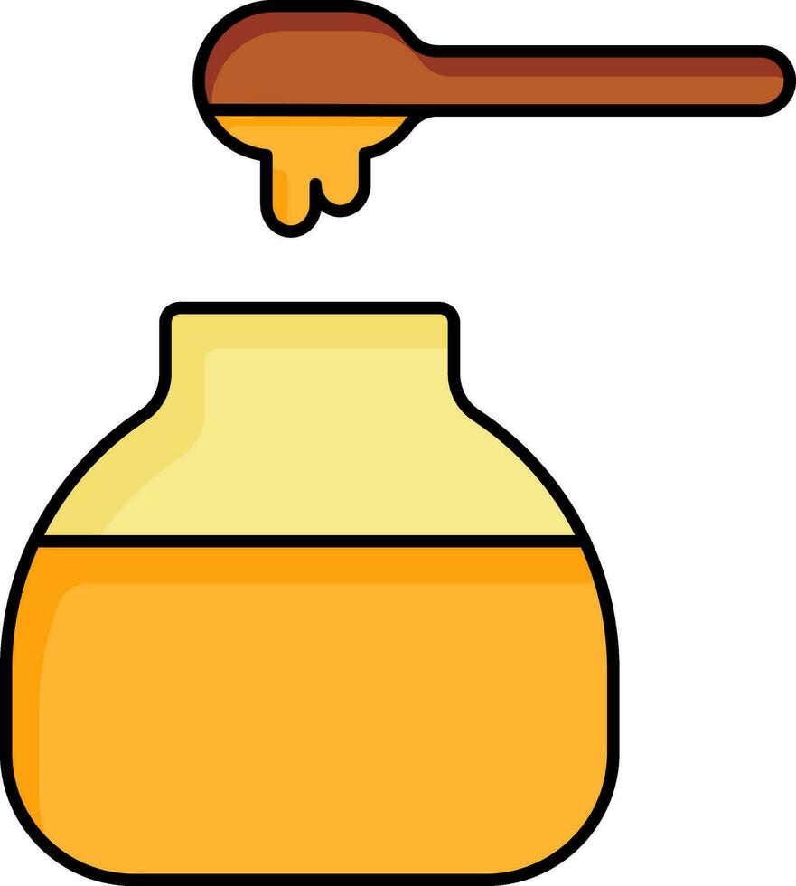 Honey jar with dipper stick icon in brown and orange color. vector