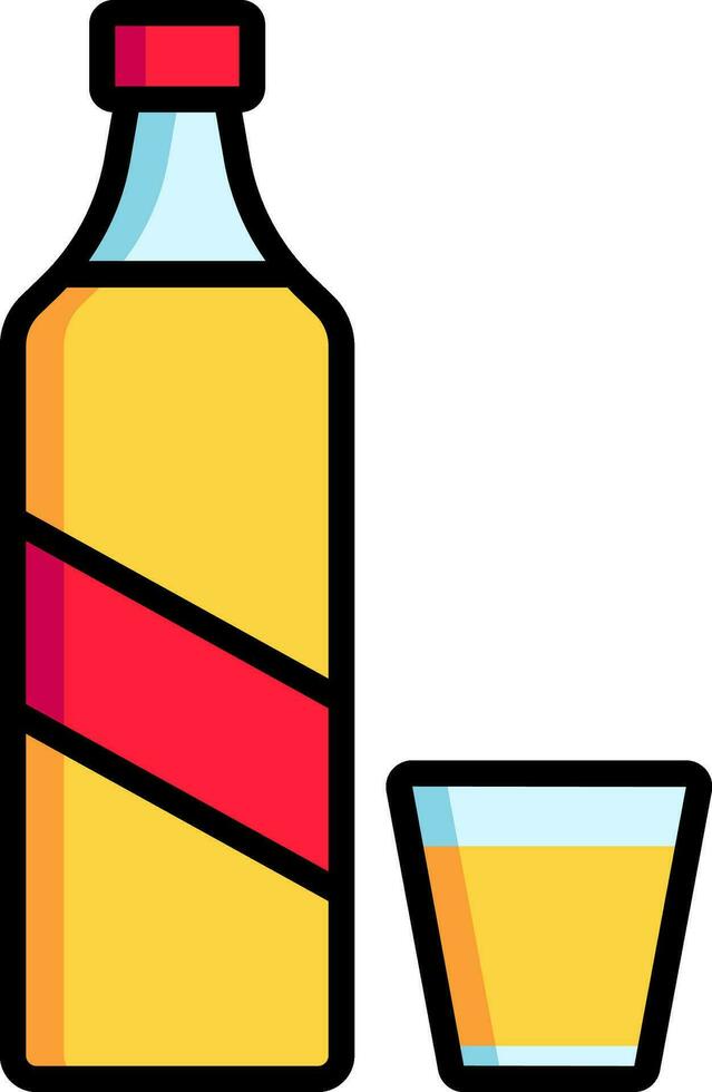 Drink bottle with glass icon in yellow and red color. vector