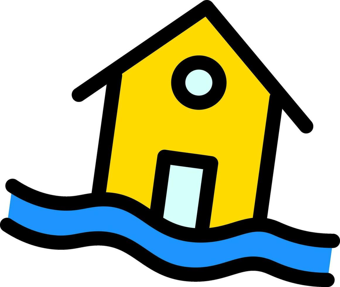 Flood or Sinking House icon in yellow and blue color. vector